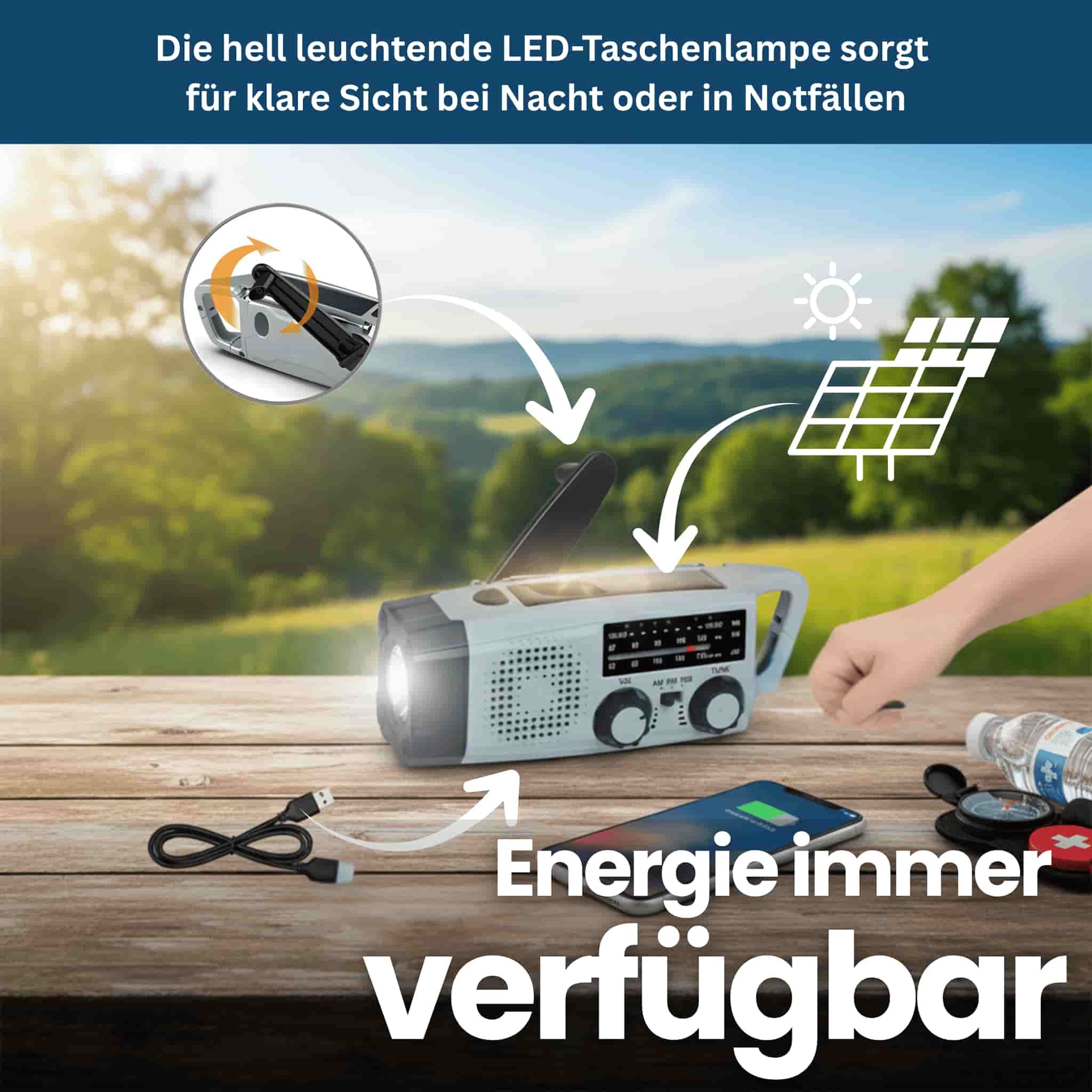 StormGuard 2000 – Solar Emergency Radio with Crank, Light & SOS
