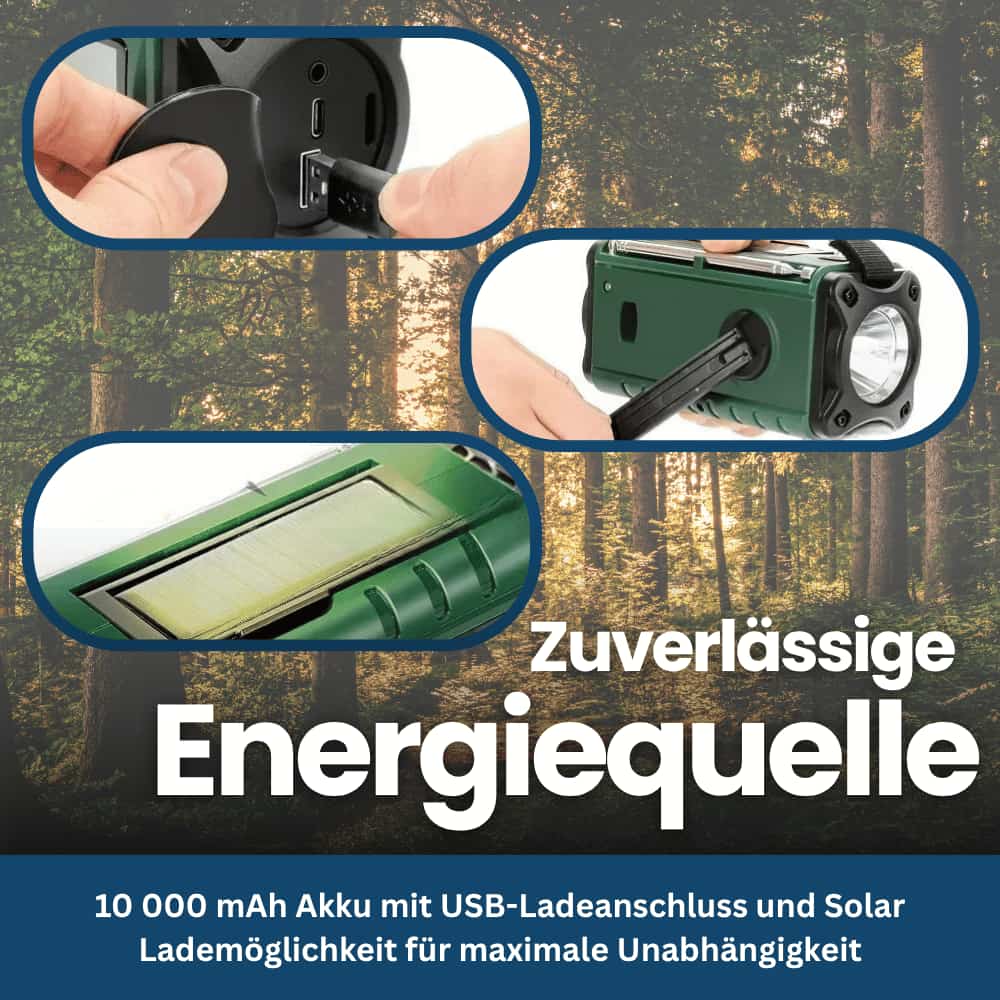 TrailGuard 10K – Solar Radio & Hand-Crank Flashlight