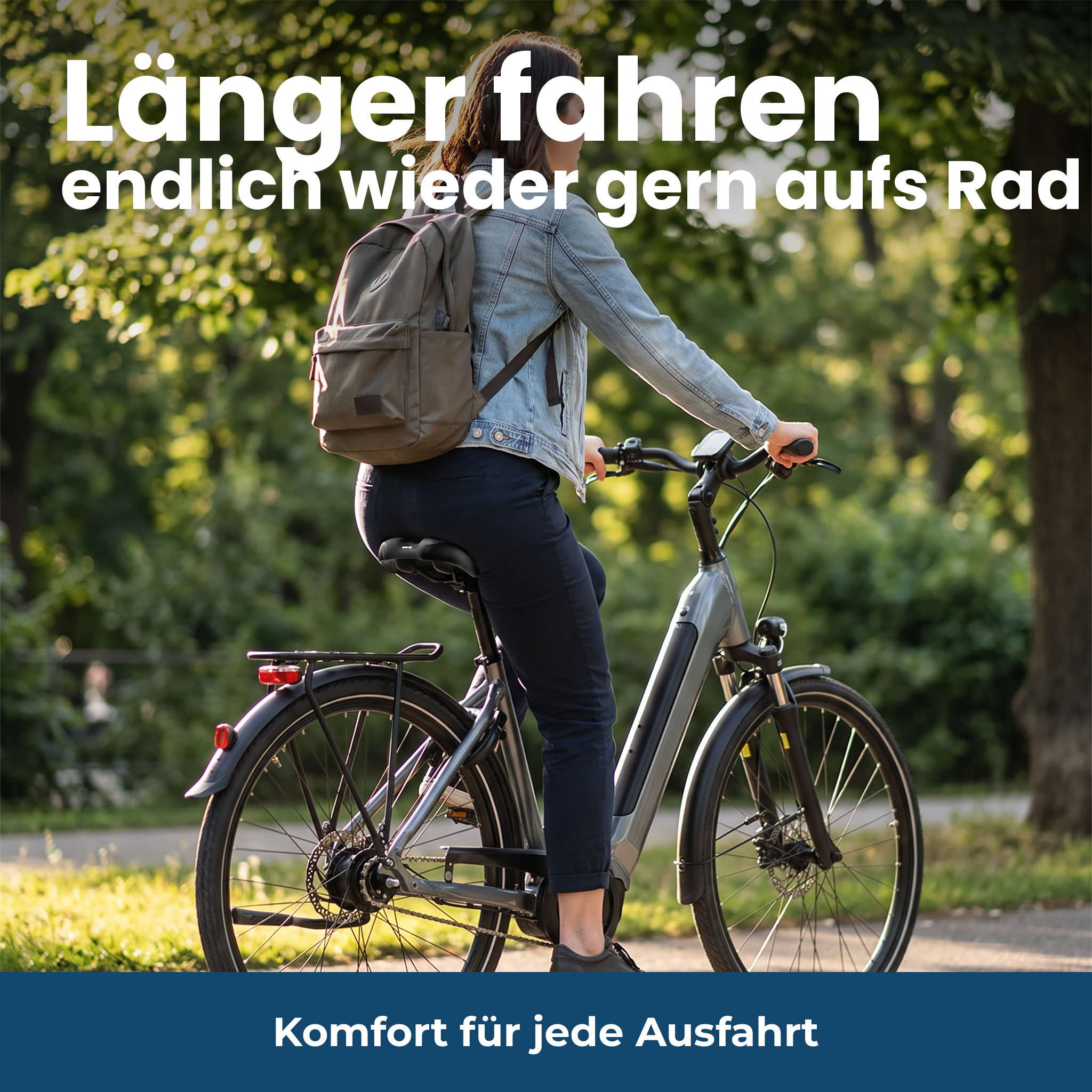Frau fährt entspannt und schmerzfrei auf ihrem Damenrad