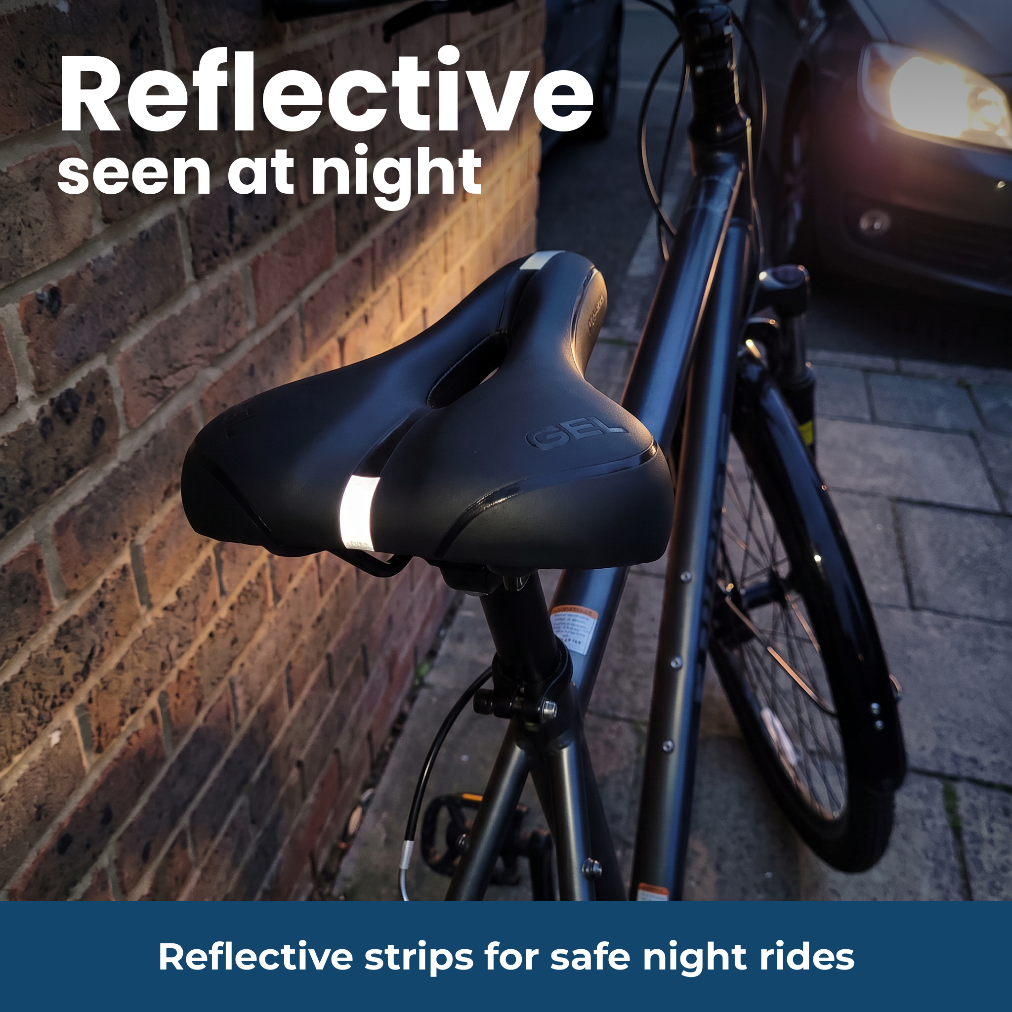 Reflective strips on the saddle for visibility at night